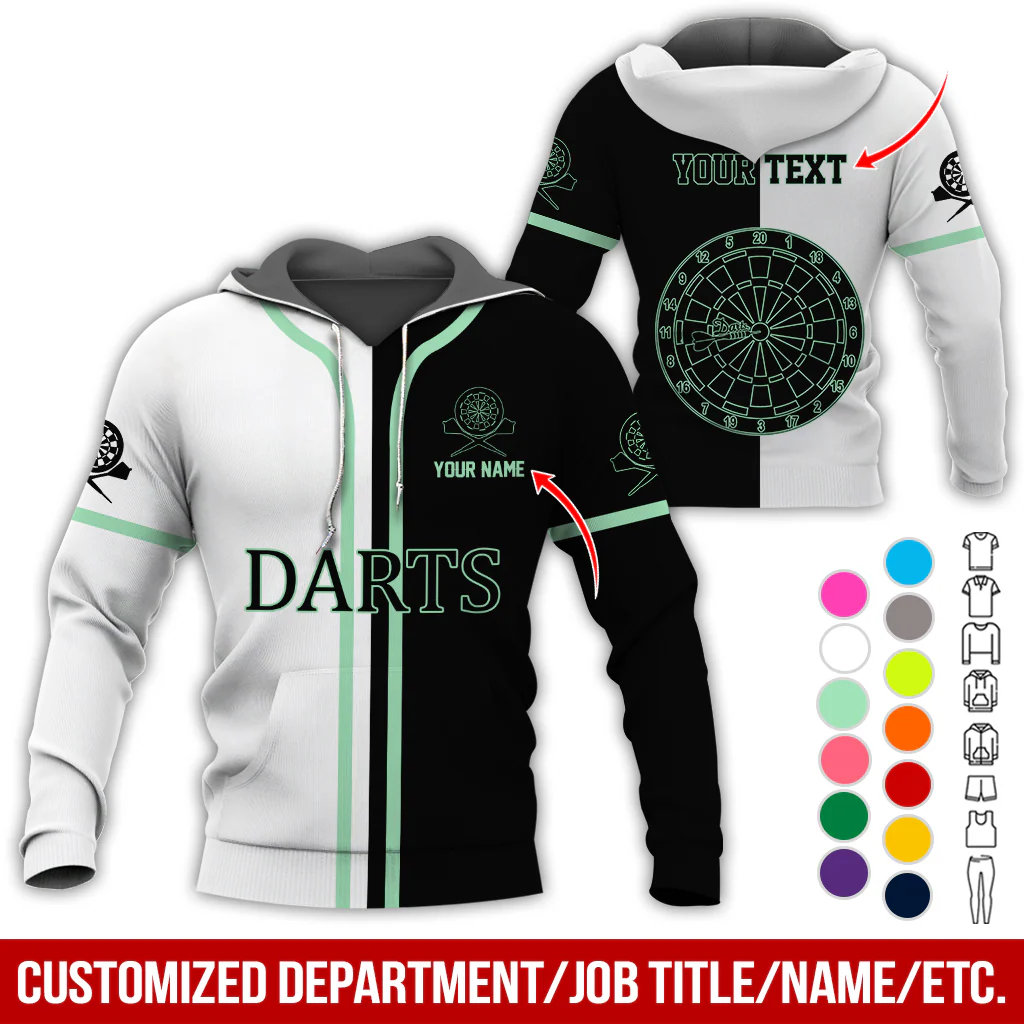 Personalized Name & Text Darts Premium Hoodie, Black & White Hoodie, Perfect Gift For Darts Lovers, Darts Player - Image 12