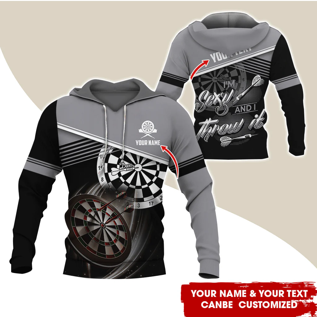 Personalized Name & Text Darts Premium Hoodie, I'm Sexy And I Throw It Darts Hoodie, Perfect Gift For Darts Lovers, Friend, Family - Image 2