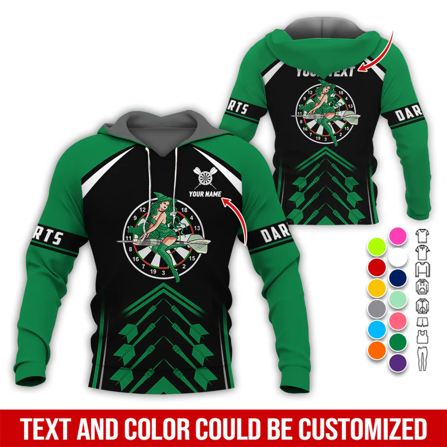 Personalized Name & Text Darts Premium Hoodie, Witch Riding Broom & Darts Hoodie, Perfect Gift For Darts Lovers, Friend, Family - Image 6