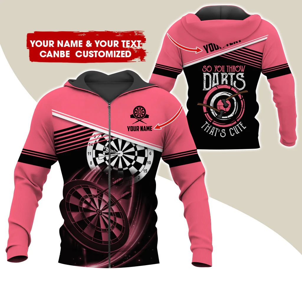 Personalized Name & Text Darts Premium Zip Hoodie, Customized Darts That's Cute Zip Hoodie For Men & Women - Gift For Darts Lovers, Darts Players - Image 2