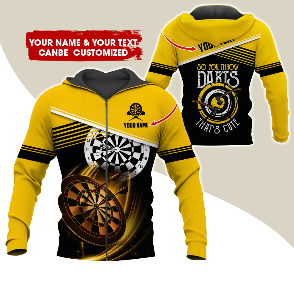 Personalized Name & Text Darts Premium Zip Hoodie, Customized Darts That's Cute Zip Hoodie For Men & Women - Gift For Darts Lovers, Darts Players - Image 9