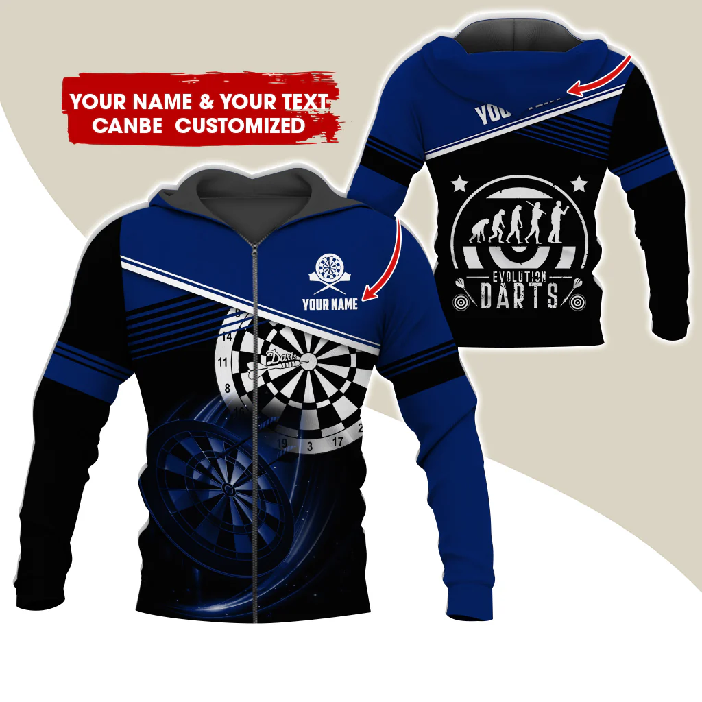 Personalized Name & Text Darts Premium Zip Hoodie, Customized Evolution Darts Player Zip Hoodie For Men & Women - Gift For Darts Lovers, Darts Players - Image 5