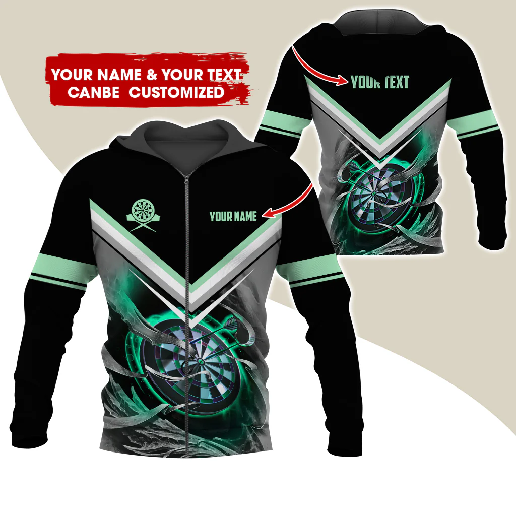 Personalized Name & Text Darts Premium Zip Hoodie, Customized Name Dartboard Zip Hoodie For Men & Women - Gift For Darts Lovers, Darts Players - Image 4