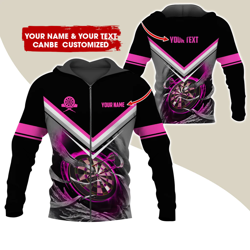 Personalized Name & Text Darts Premium Zip Hoodie, Customized Name Dartboard Zip Hoodie For Men & Women - Gift For Darts Lovers, Darts Players - Image 6