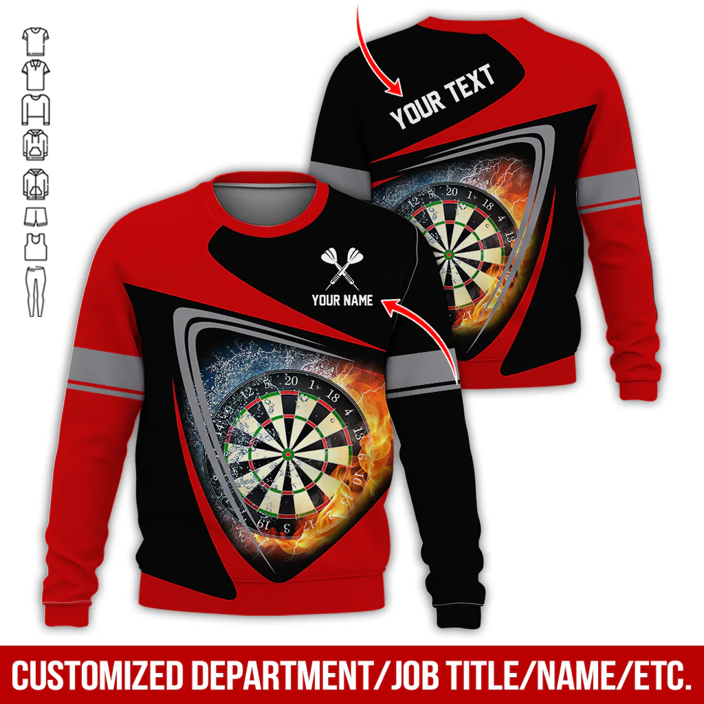Personalized Name & Text Darts Sweatshirt, Customized Name Ice & Fire Dartboard Sweatshirt For Men & Women - Gift For Darts Lovers, Darts Players - Image 2