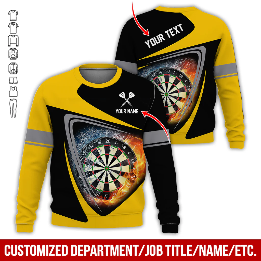 Personalized Name & Text Darts Sweatshirt, Customized Name Ice & Fire Dartboard Sweatshirt For Men & Women - Gift For Darts Lovers, Darts Players - Image 3