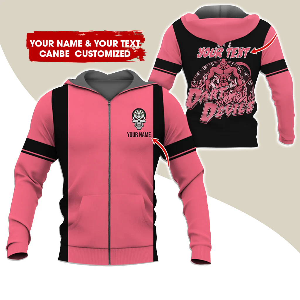 Personalized Name & Text Devils Darts Premium Zip Hoodie, Custom Name Dartboard Zip Hoodie For Men & Women - Gift For Darts Lovers, Darts Players - Image 9