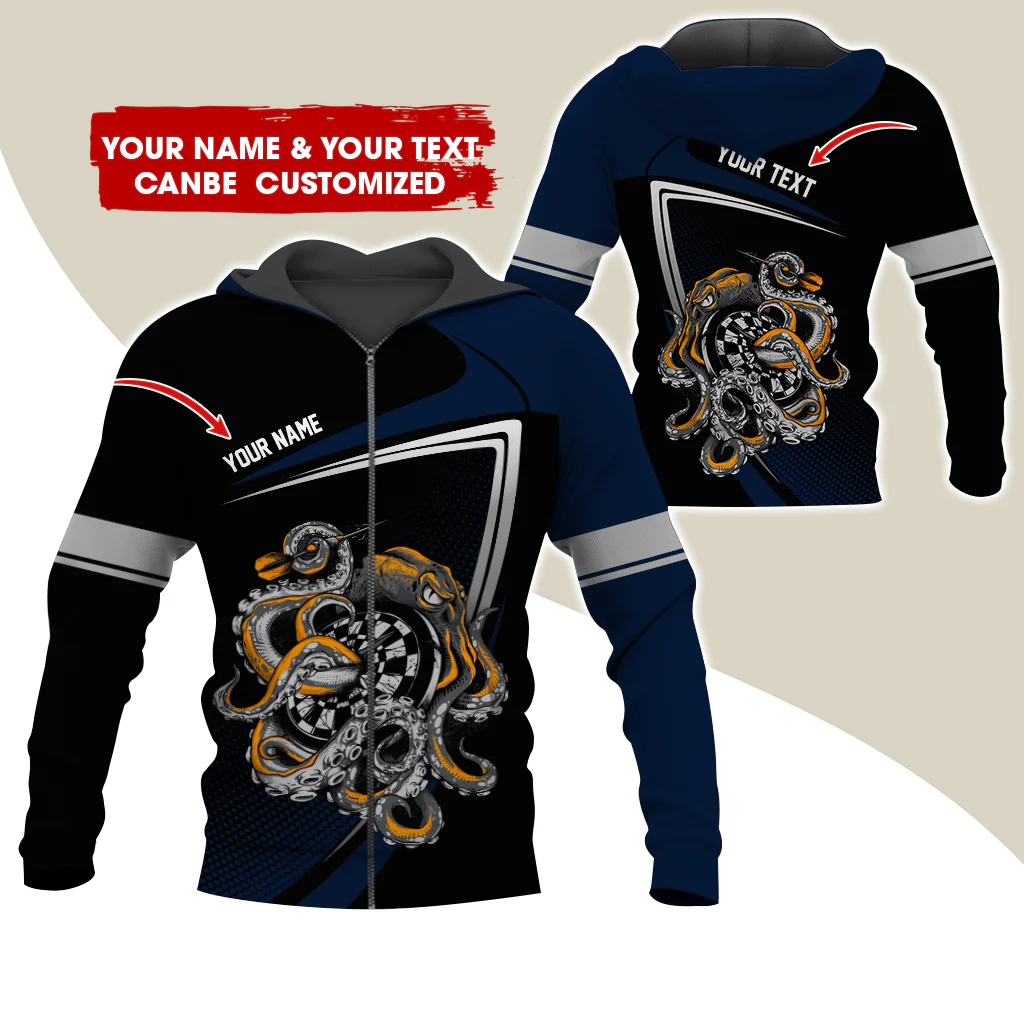 Personalized Name & Text Octopus Darts Premium Zip Hoodie, Custom Name Darts Zip Hoodie For Men & Women - Gift For Darts Lovers, Darts Players - Image 8