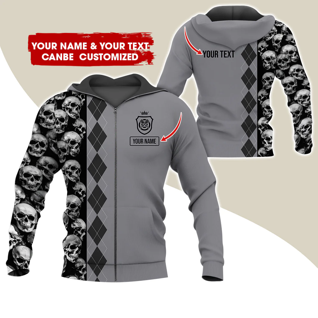 Personalized Name & Text Skull Darts Premium Zip Hoodie, Custom Name Skull Pattern Zip Hoodie For Men & Women - Gift For Darts Lovers, Darts Players - Image 5