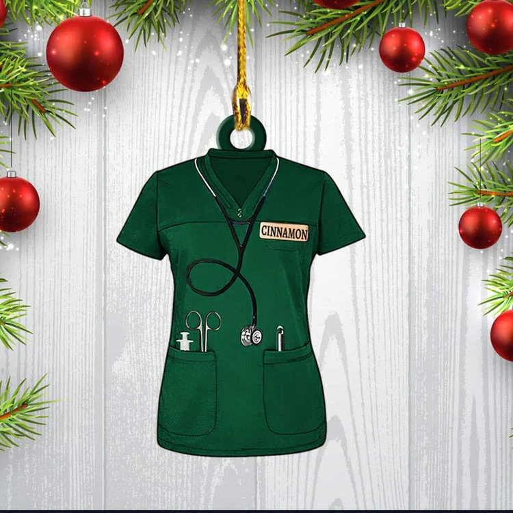 Personalized Nurse Scrubs Ornament, Custom Name Nurse Costume Christmas Ornament For Her - Image 2