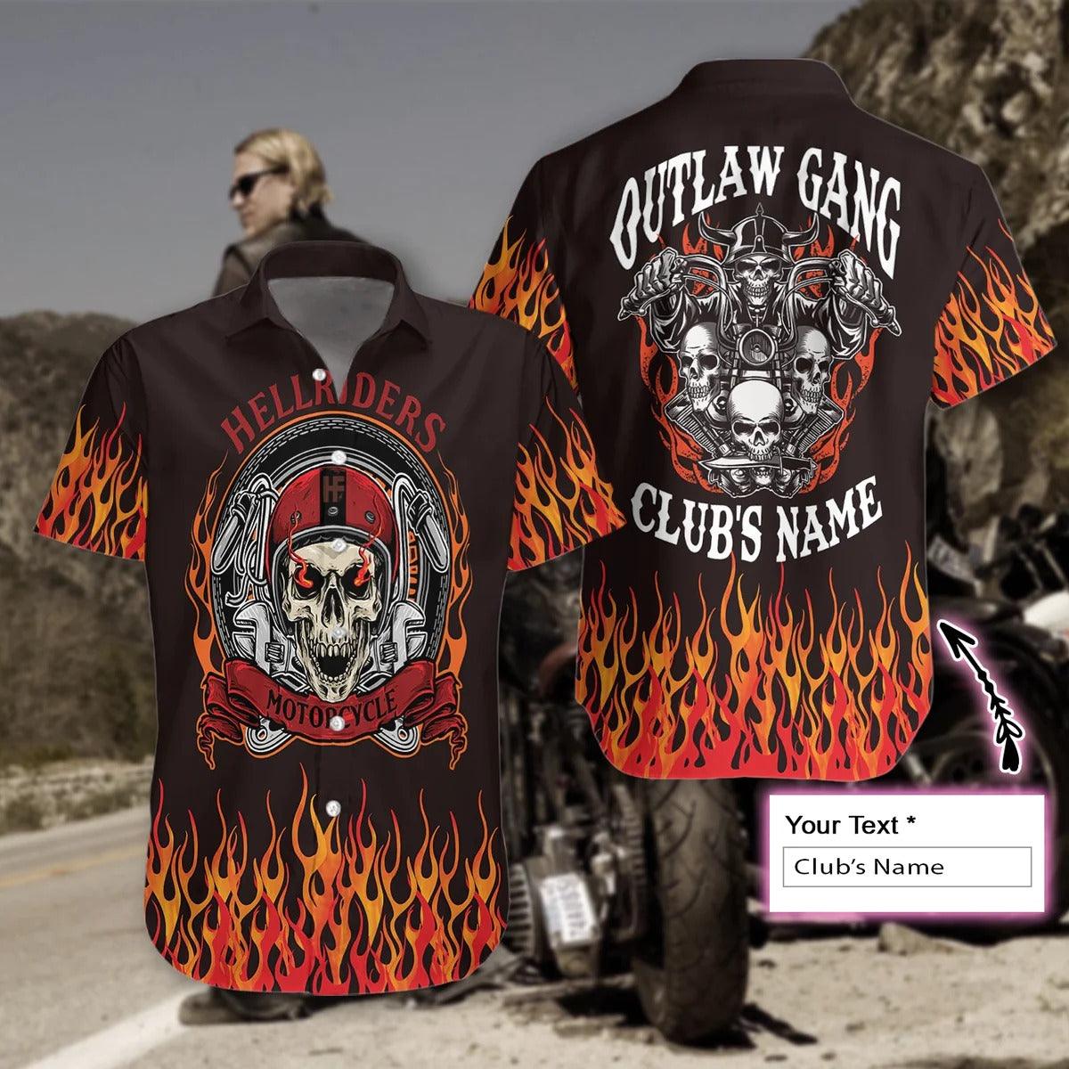 Personalized Outlaw Motorcycle Gang Hawaiian Shirt, Motorcycle Hawaiian Shirt, Skull Aloha Shirt For Men Women, Perfect Gift For Husband, Wife, Friend, Family - Image 4