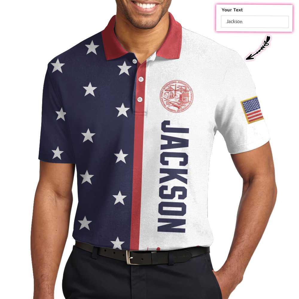Personalized Patriotic American Flag Polo Shirt, Ironworker USA Flag Custom Polo Shirt, Patriotic Ironworker Shirt - Image 4