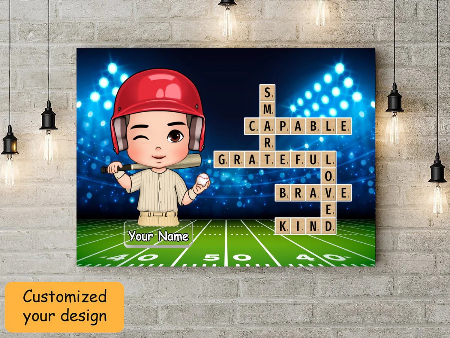 Personalized Baseball Wall Art Canvas, Gift For Son Grandson Loves Baseball Personalized Canvas Decor