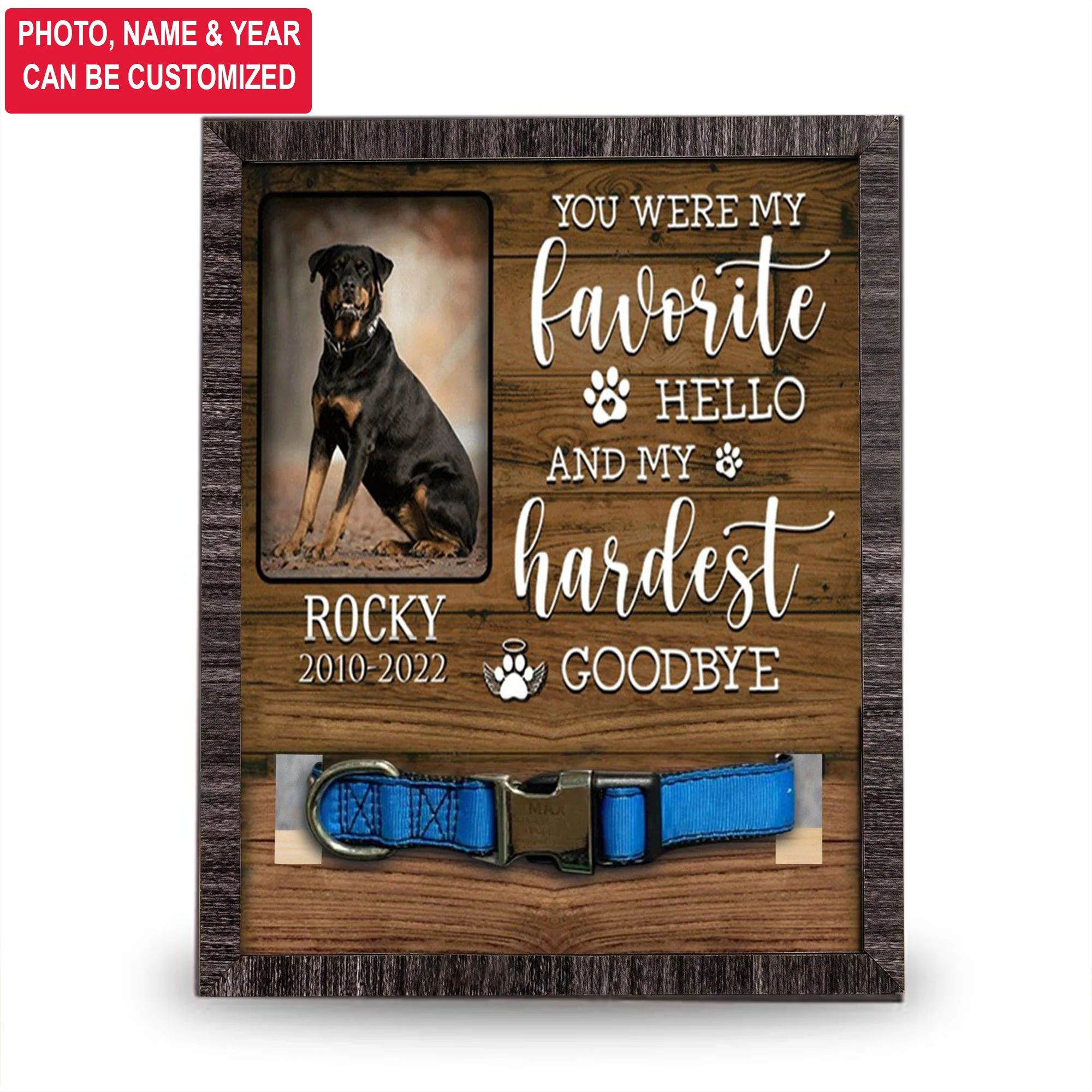 Personalized Pet Collar Frame - Custom A Rottweiler Dog Picture Frames, Pet Loss Sympathy, Memorial Pet Collar Sign - Gift For Grieving Pet Owner - Image 2