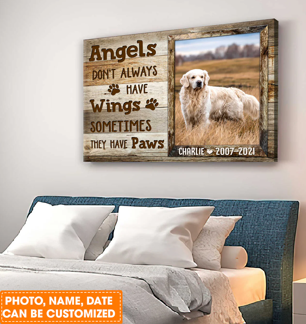 Personalized Pet Photo Gifts, Custom Canvas Prints Memorial Pet Photo Gift Angels don’t always have wings, Perfect Gift For Dog Lovers, Friends, Family - Image 3