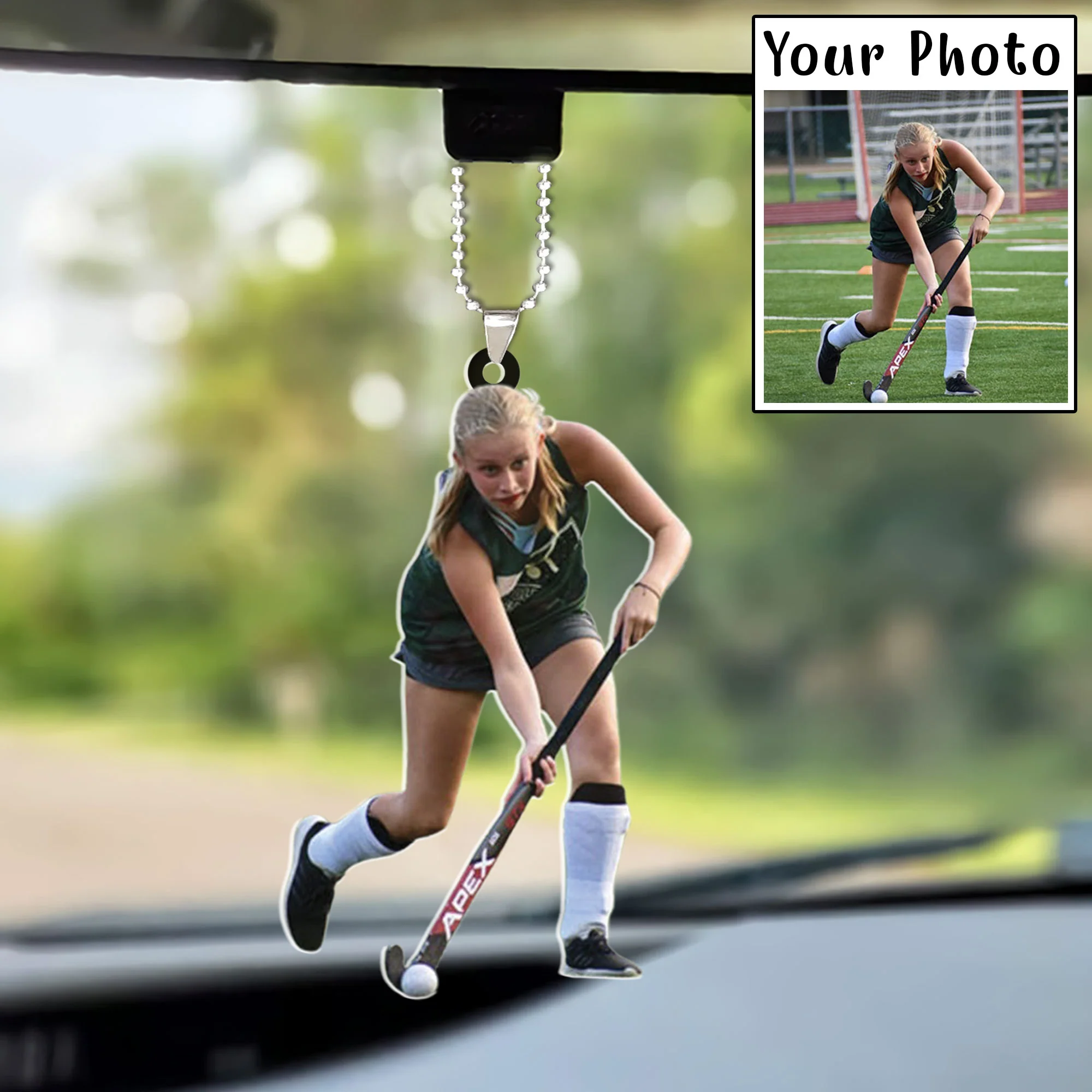 Personalized Photo Field Hockey Players Custom Shaped Hockey Car Ornament For Daughter, Women