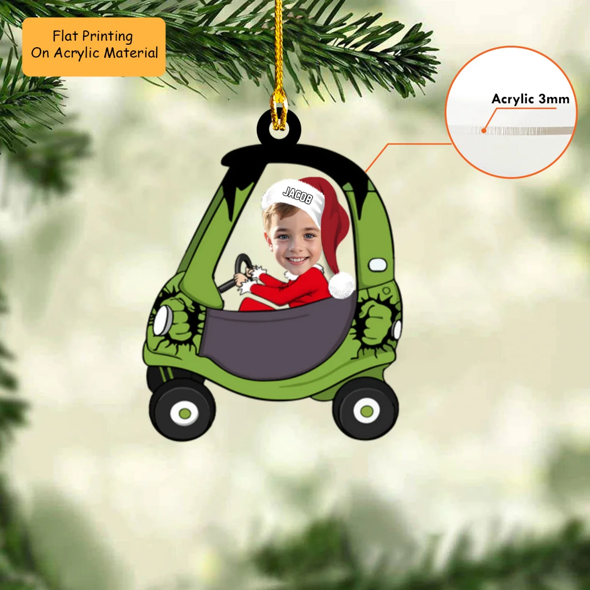 Personalized Photo Kid Driving Cartoon Car Flat Acrylic Ornament, Ornament Gifts For Son, Grandson, Daughter, Granddaughter - Image 3