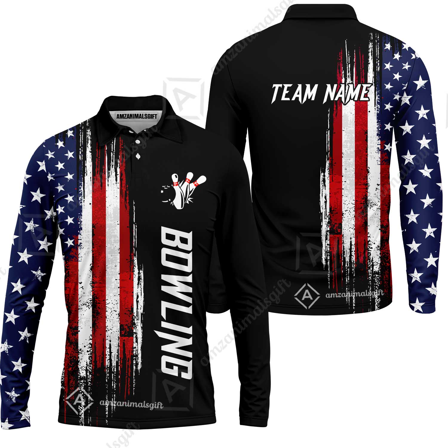 Personalized Polo American Flag Bowling Black Shirt, Bowling Jersey Shirt For Tournament Team Men Women Bowlers - Image 10