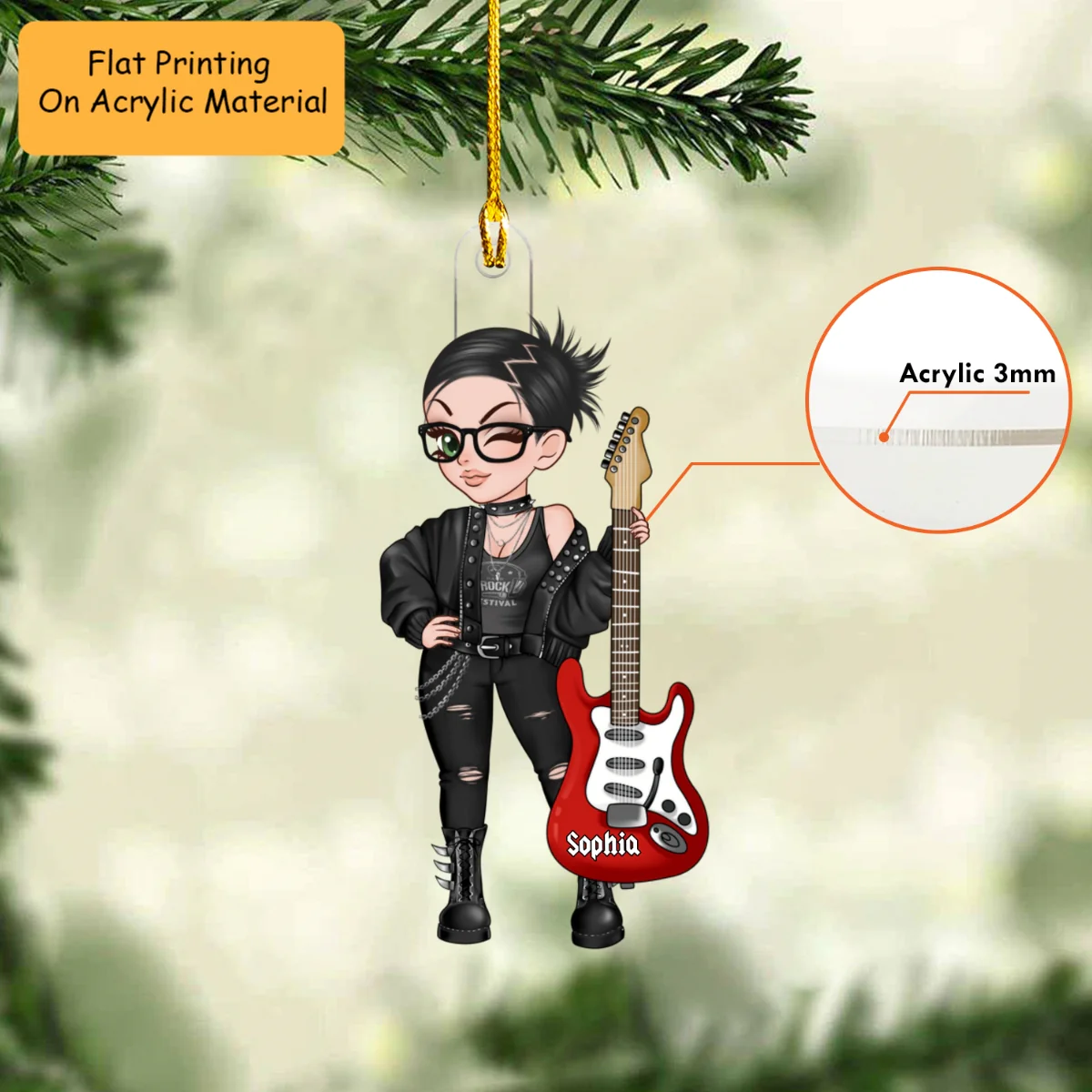 Personalized Rock Girl Women Flat Acrylic Ornament, Meaningful Ornament Gifts For Female Love Rock, Daughter, Granddaughter - Image 3