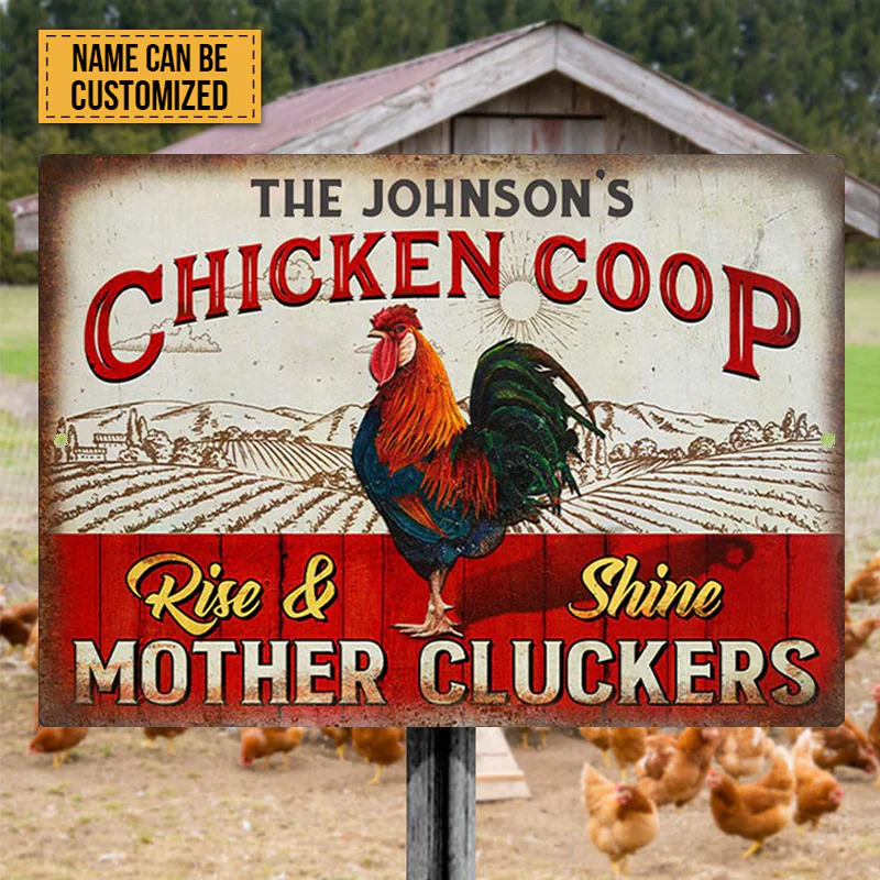 Personalized Rooster Chicken Coop Rise And Shine Metal Signs, Mother Cluckers Metal Signs For Farm House Decoration - Image 4