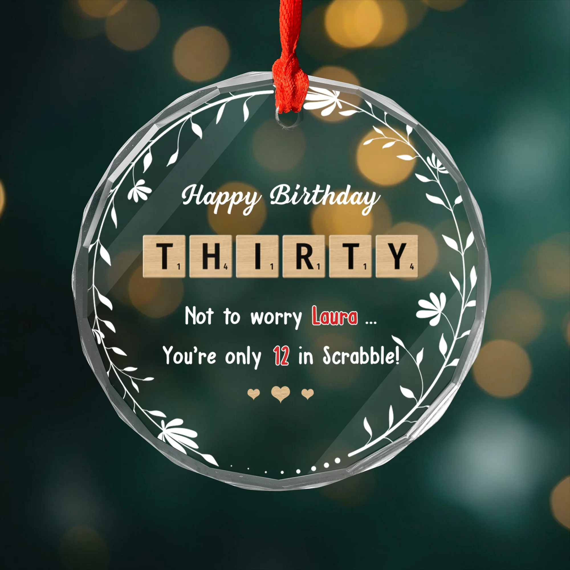 Personalized Scrabble Tiles Circle Glass Ornament Birthday Gift 30th 40th 50th 60th 70th 80th 90th 100th - Image 4