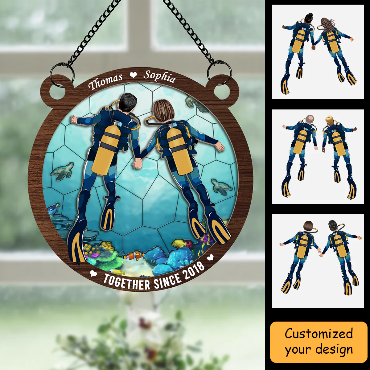 Personalized Scuba Diving Partners Window Hanging Suncatcher Ornament - Gift For Diving Lovers, Friends, Couples - Image 2