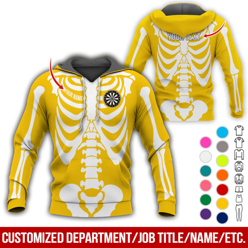 Personalized Skeleton Darts Premium Hoodie, Customized Name & Text Darts Hoodie, Perfect Gift For Darts Lovers, Darts Player - Image 4