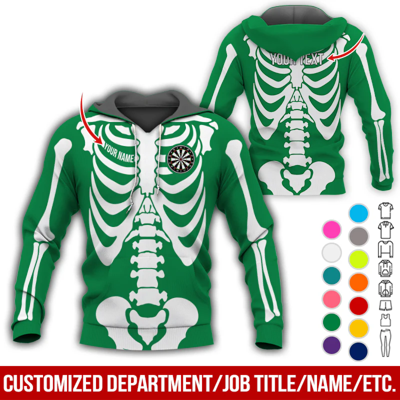 Personalized Skeleton Darts Premium Hoodie, Customized Name & Text Darts Hoodie, Perfect Gift For Darts Lovers, Darts Player - Image 5