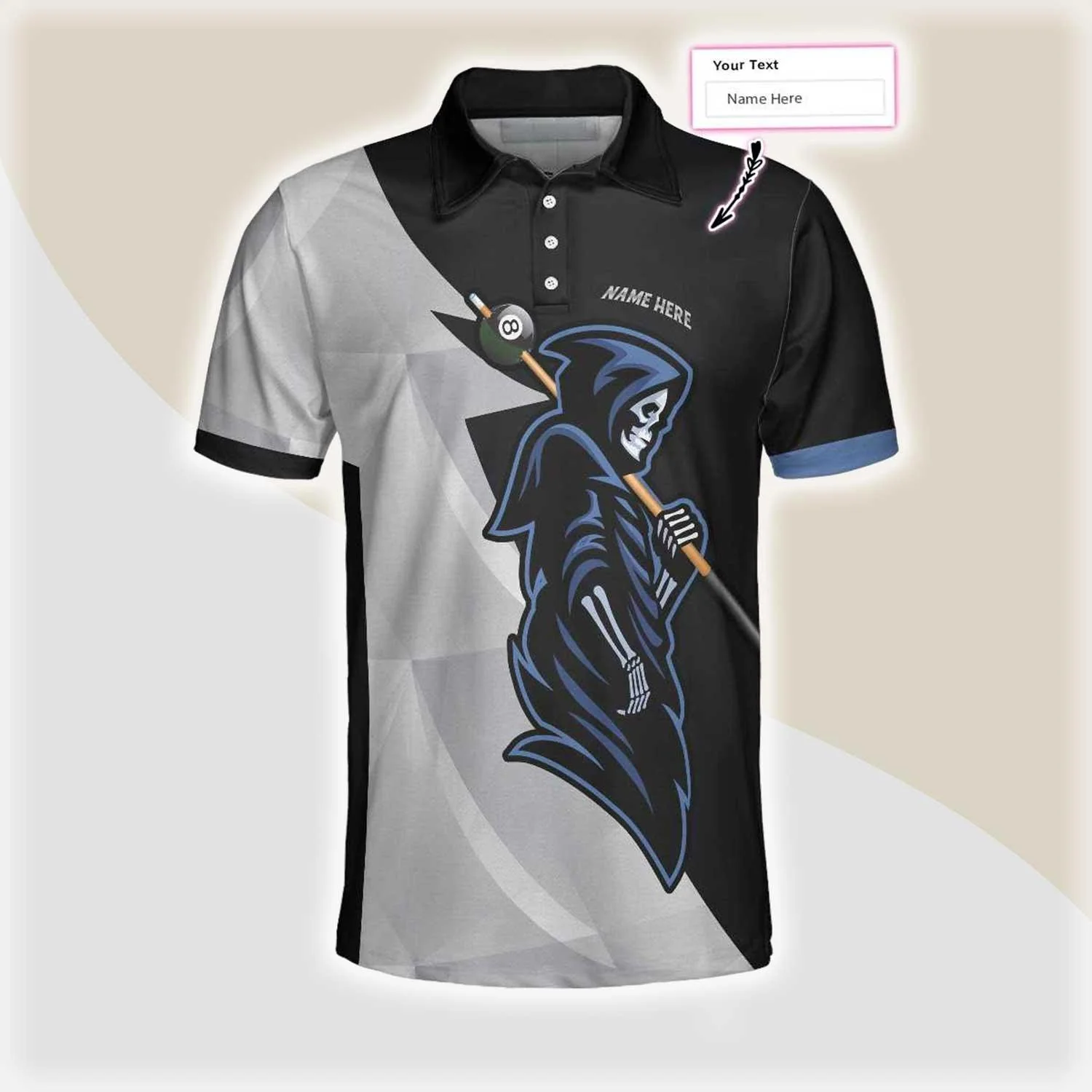 Personalized Skull 8 Ball Billiards Polo Shirt For Men, 8 Ball Skull Custom Name Men Polo Shirt, Custom Billiards Polo Shirt Gift For Billiards Lovers - Image 2