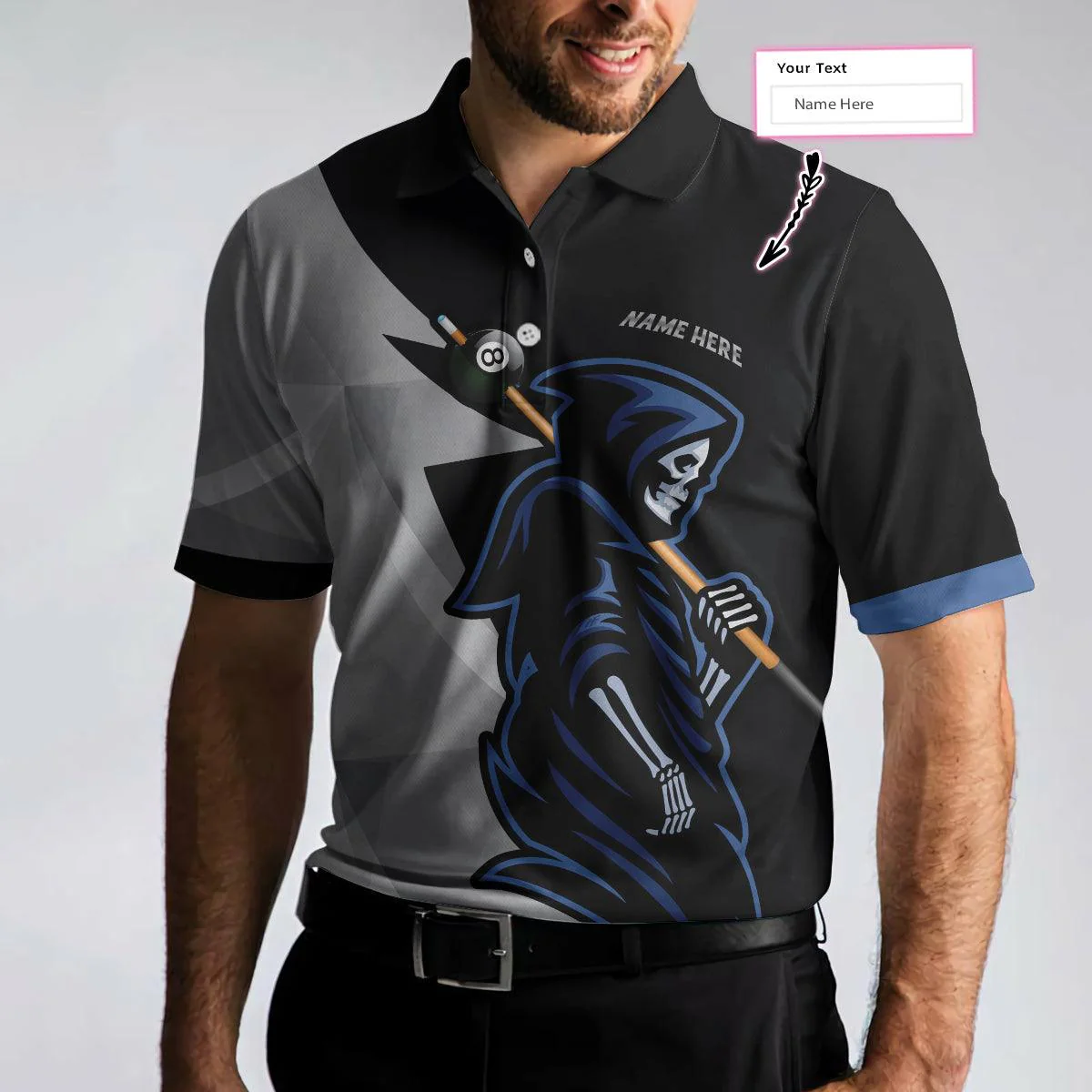 Personalized Skull 8 Ball Billiards Polo Shirt For Men, 8 Ball Skull Custom Name Men Polo Shirt, Custom Billiards Polo Shirt Gift For Billiards Lovers - Image 5