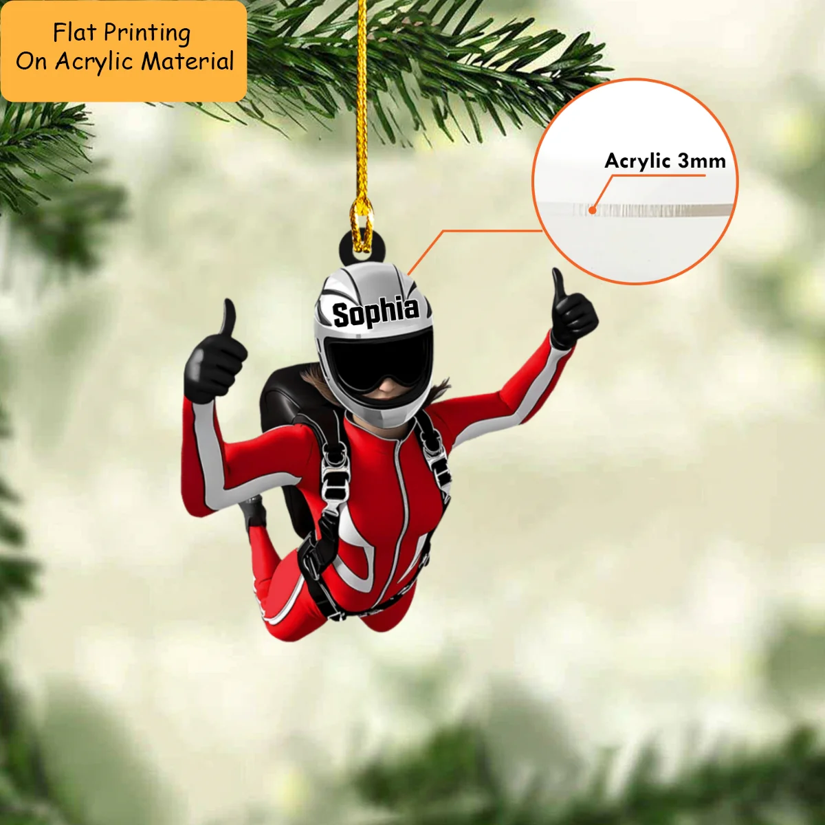 Personalized Skydiving Female Girl Moment Flat Acrylic Ornament, Meaningful Ornament Gifts For Skydiving Lovers, Friends - Image 3