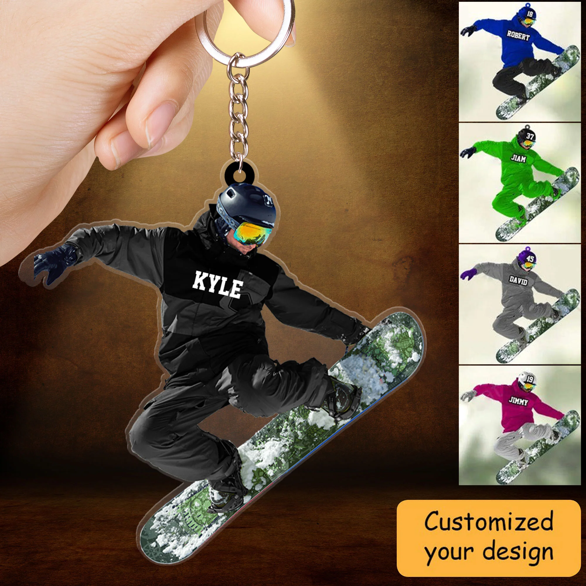 Personalized Snowboarding Athletes, Skis Christmas Keychain - Best Custom Shape Acrylic Keychain Christmas - Image 2