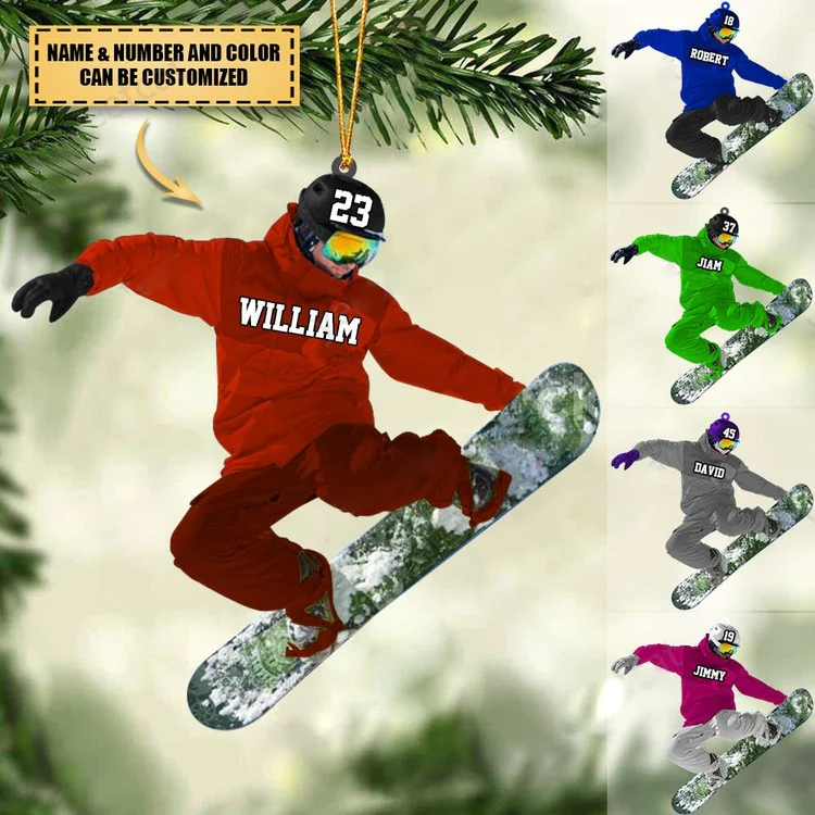 Personalized Snowboarding Athletes, Skis Christmas Ornament - Best Custom Shape Acrylic Ornament Christmas - Image 2