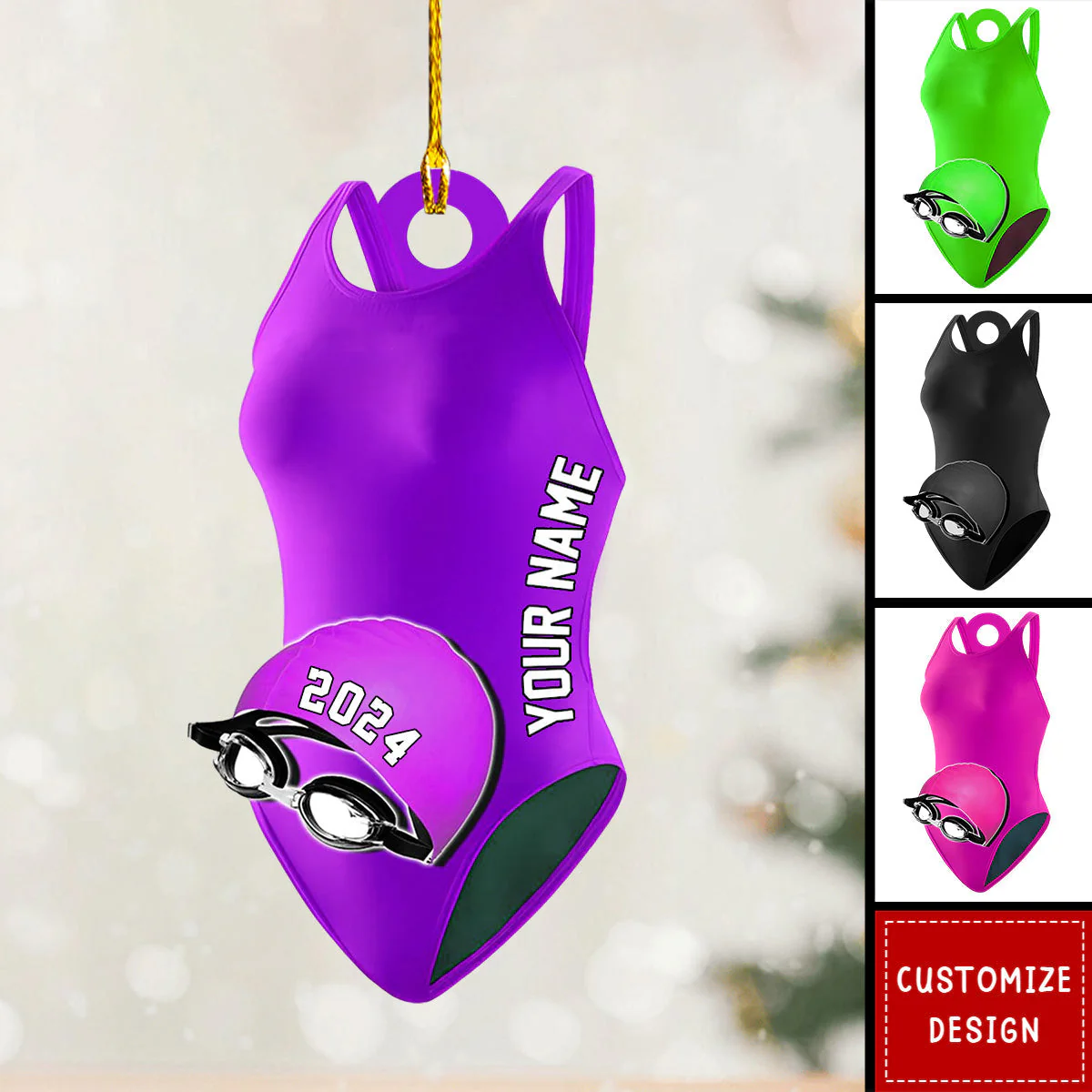 Personalized Swimming Accessories Flat Acrylic Ornament, Ornament Gift For Son, Daughter, Swimmer, Grandson Granddaughter - Image 2