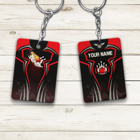Personalized The Red Bowling Ball Crashing The Pins Acrylic Keychain - Christmas Gift For Bowling Lovers, Bowling Team, Family, Friends - Image 3