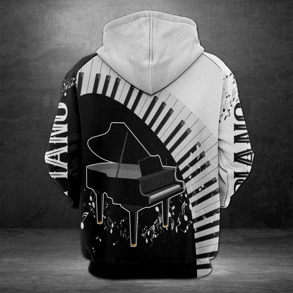Piano Black White Pullover Premium Hoodie, Perfect Outfit For Men And Women On Christmas New Year Autumn Winter - Image 3