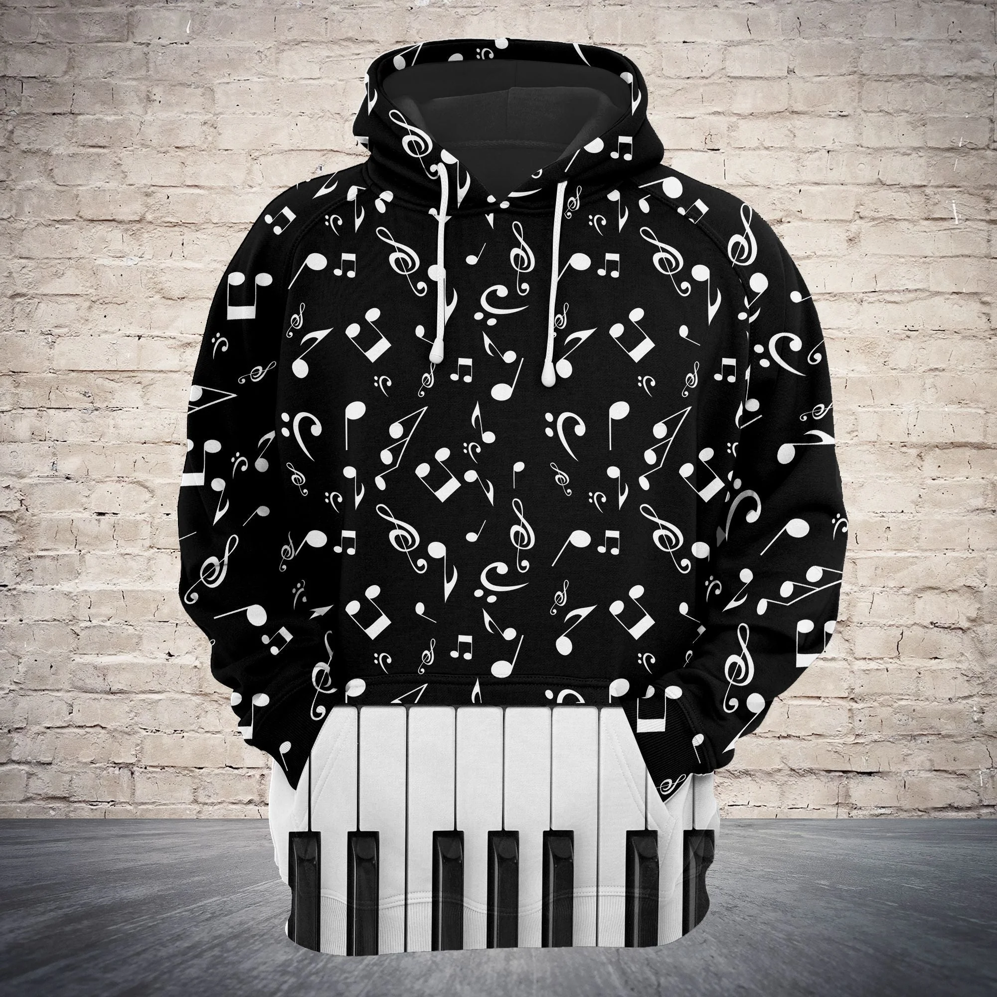Piano Music Notes Pattern Pullover Premium Hoodie, Perfect Outfit For Men And Women On Christmas New Year Autumn Winter - Image 2