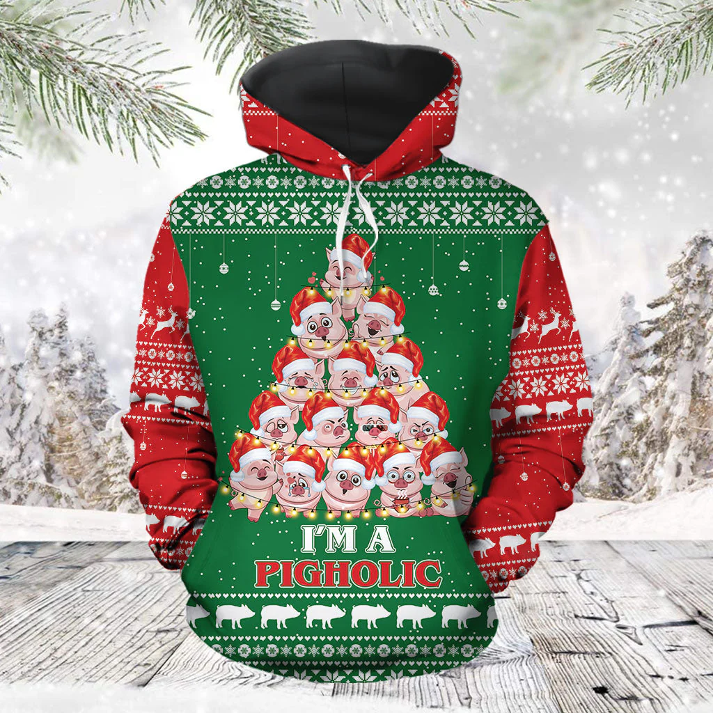 Pig Christmas Pullover Premium Hoodie I'm A Pigholic, Perfect Outfit For Men And Women On Christmas New Year Autumn Winter