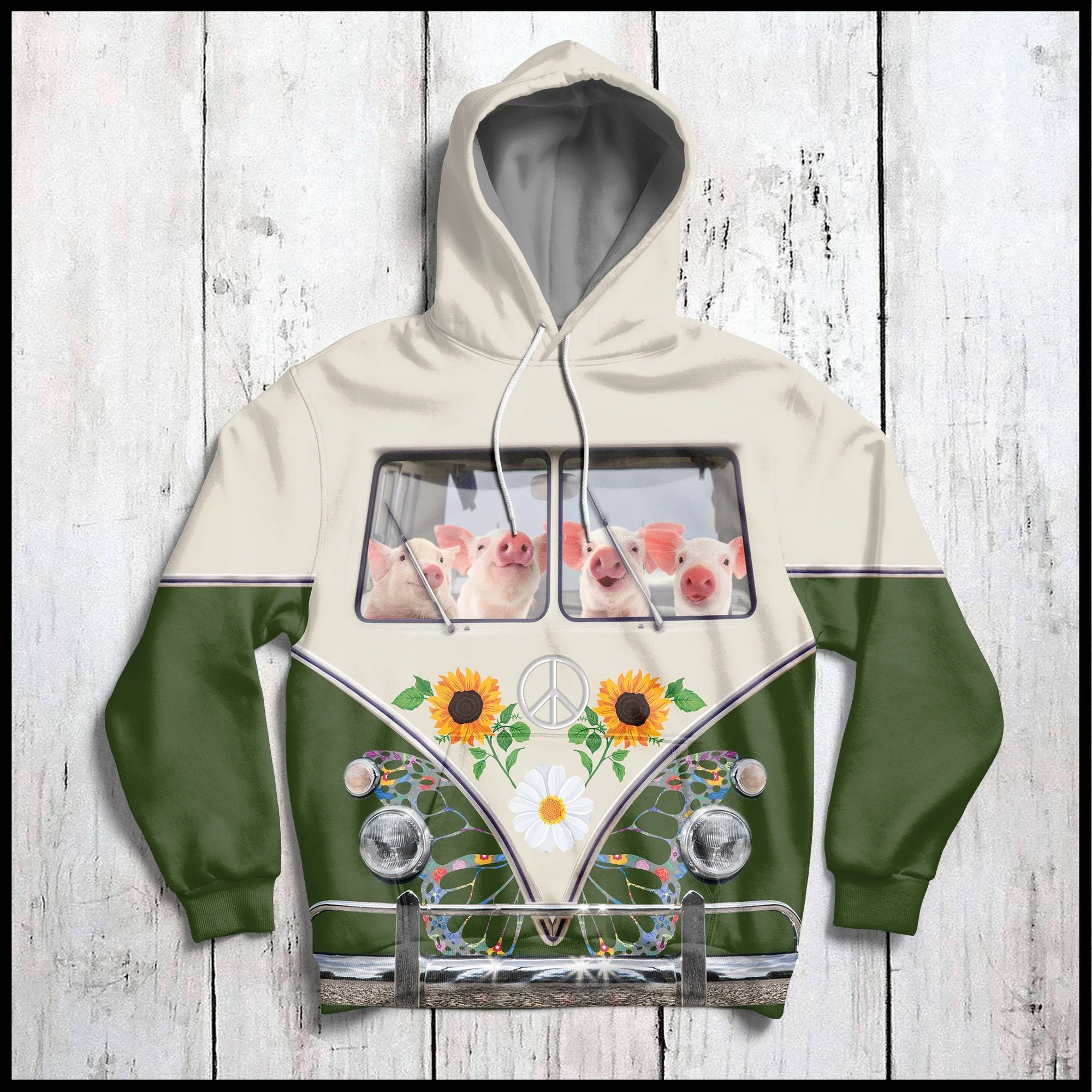 Pig Hippie Bus Pullover Premium Hoodie, Perfect Outfit For Men And Women On Christmas New Year Autumn Winter - Image 3