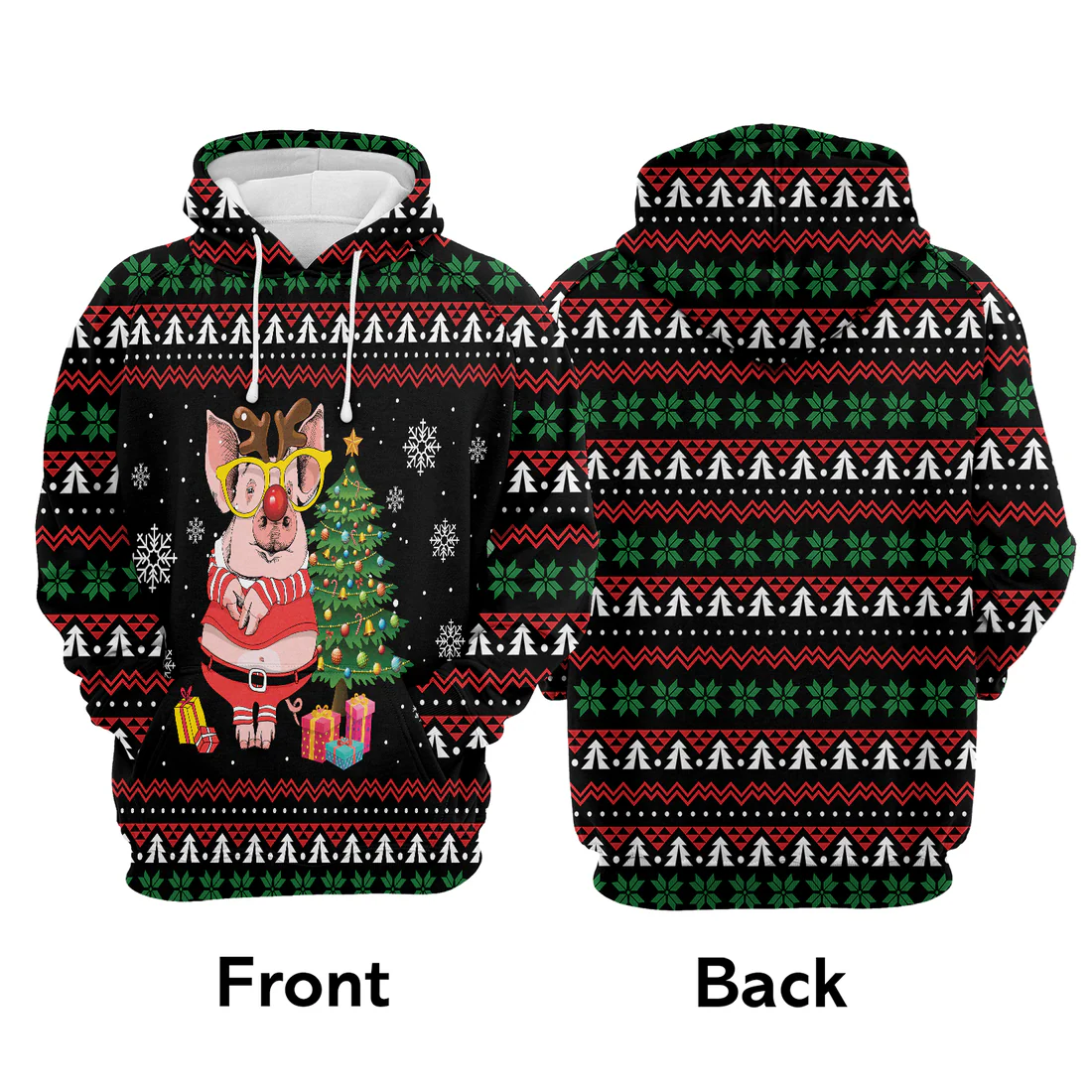 Pig Premium Christmas Hoodie, Pig Reindeer Unisex Hoodie For Men & Women - Perfect Gift For Christmas, Pig Lover - Image 3