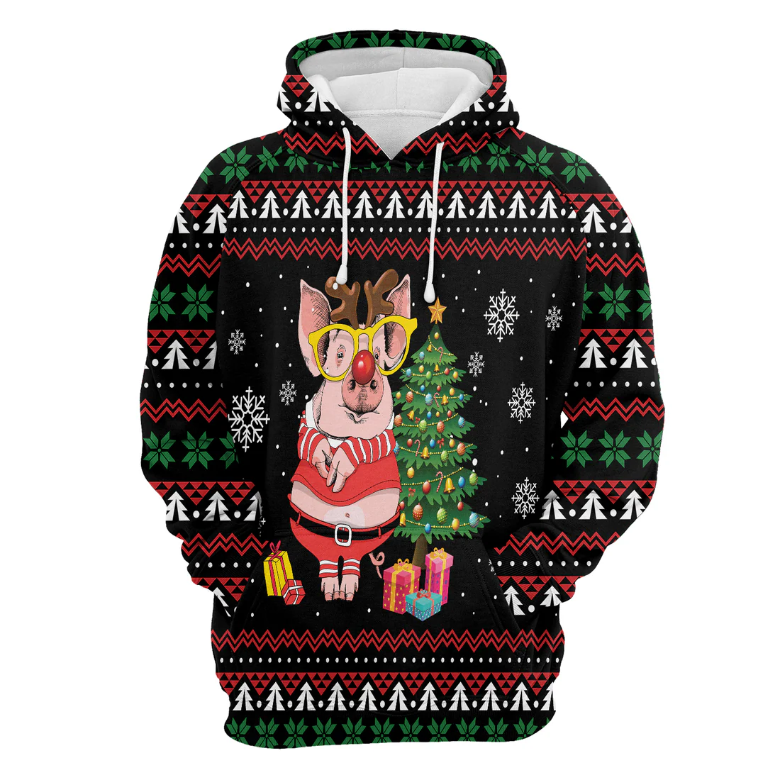 Pig Premium Christmas Hoodie, Pig Reindeer Unisex Hoodie For Men & Women - Perfect Gift For Christmas, Pig Lover - Image 4