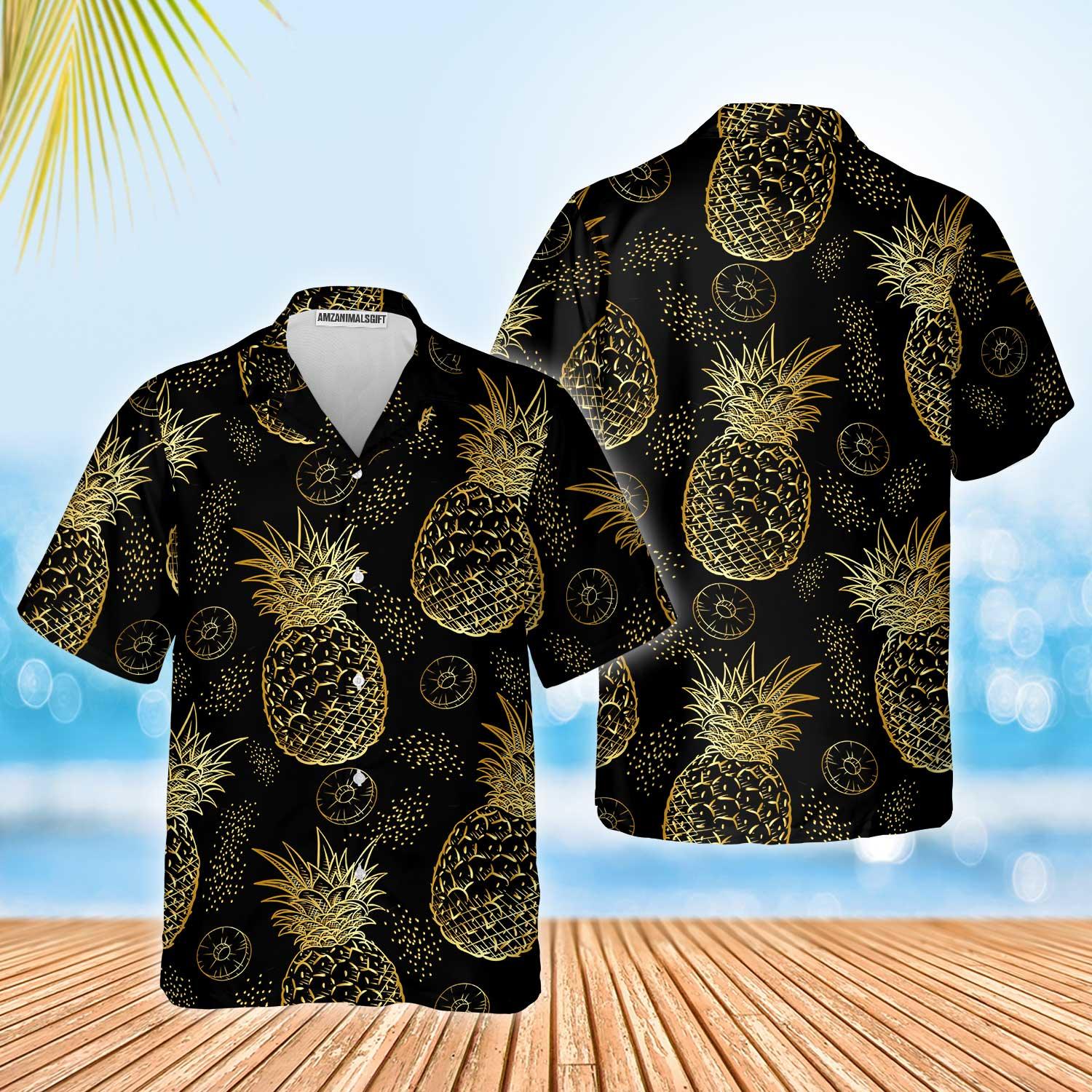 Pineapple Pattern Hawaiian Shirt, Colorful Summer Aloha Shirt For Men Women, Perfect Gift For Friend, Family, Husband, Wife, Boyfriend, Girlfriend