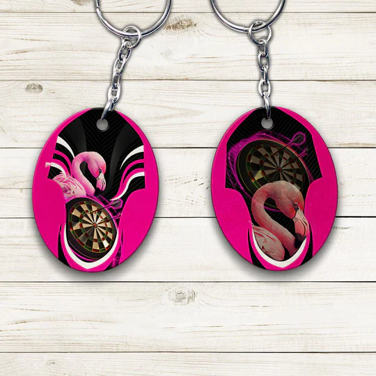 Pink Bullseye Dartboard Flamingo And Darts Acrylic Keychain - Christmas Gift For Darts Lovers, Darts Players, Family, Friends - Image 3