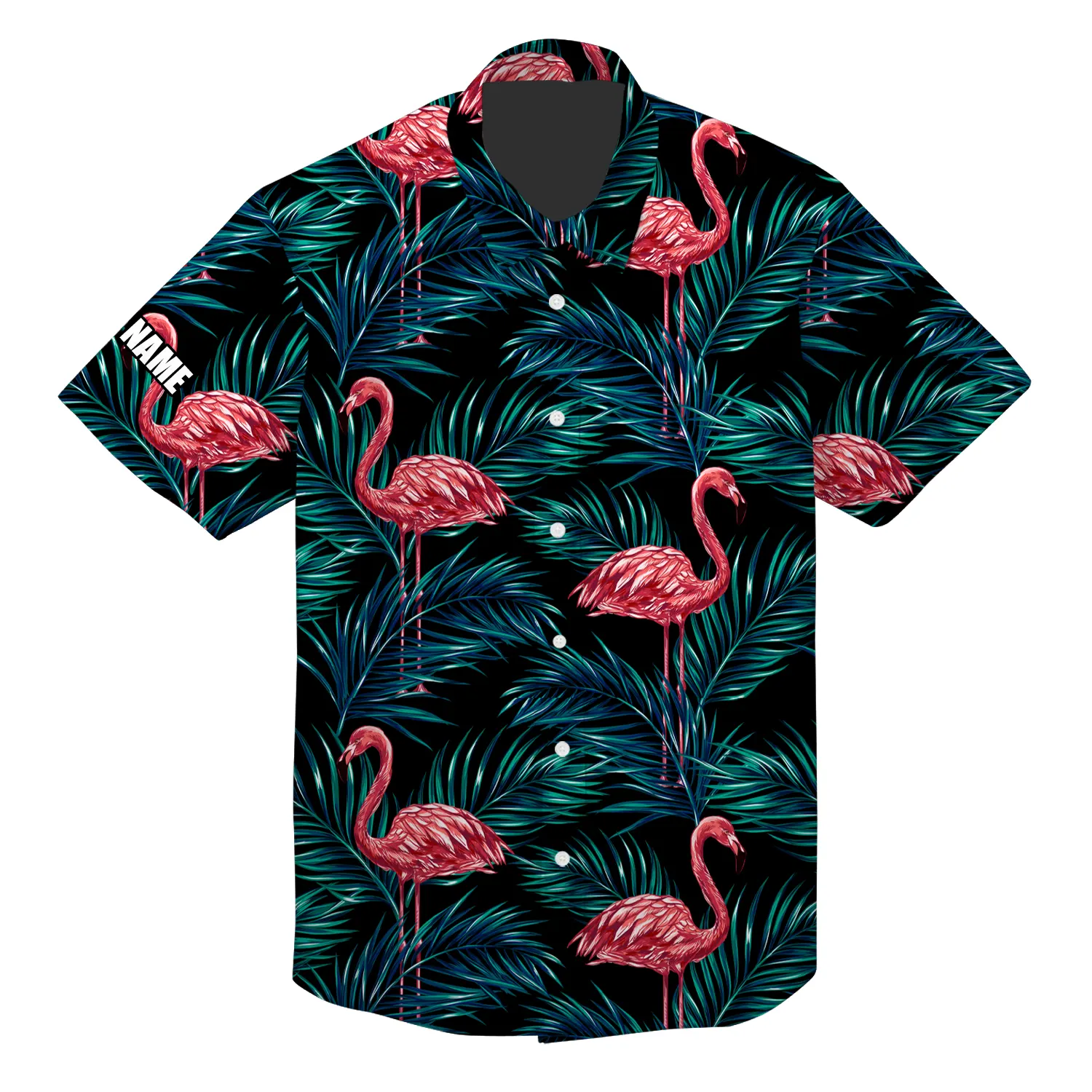 Pink Flamingo Tropical Custom Name Aloha Hawaiian Shirt For Summer, Palm Leaves Floral Pattern Personalized Hawaiian Shirts Outfit For Men Women - Image 2