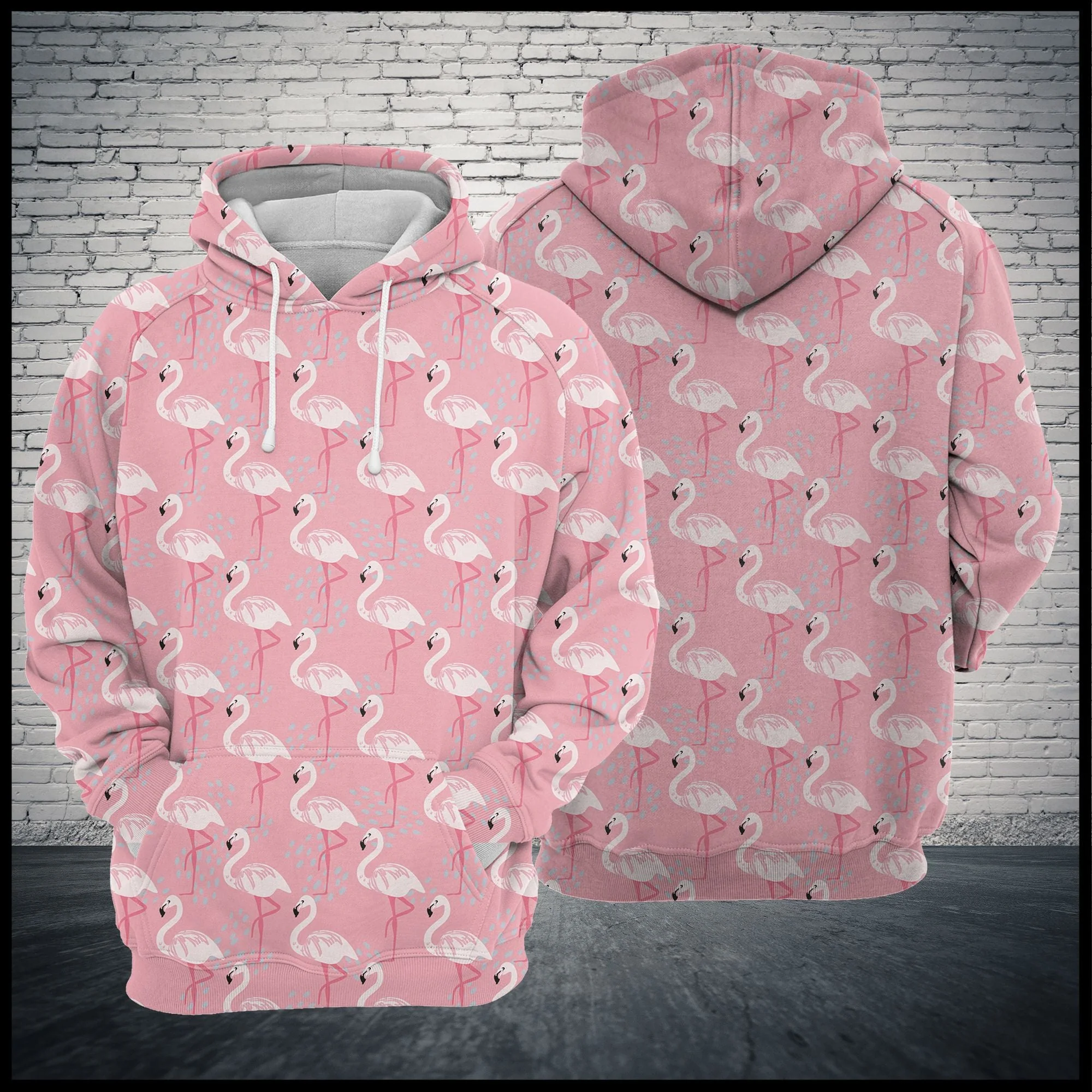 Pink Flamingos Pattern Pullover Premium Hoodie, Perfect Outfit For Men And Women On Christmas New Year Autumn Winter - Image 2