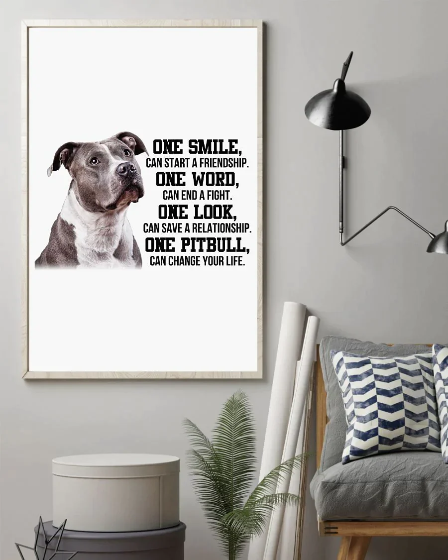Pit Bull Portrait Canvas - Pitbull One Smile Can Start A Friendship Canvas, Perfect Gift For Dog Lover, Pit Bull Lover