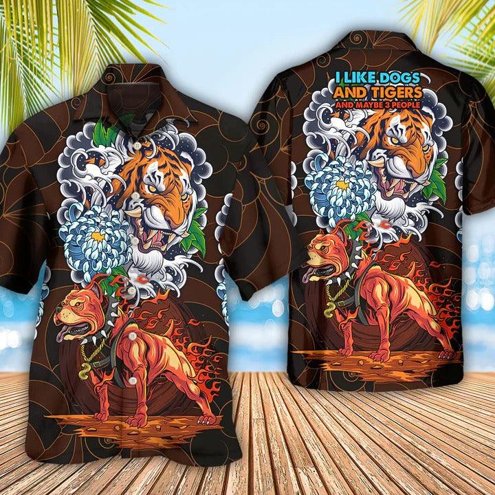 Pitbull Aloha Hawaii Shirt - I Like Dogs And Tigers Hawaiian Shirt For Summer - Perfect Gift For Dog Lovers, Friend, Family