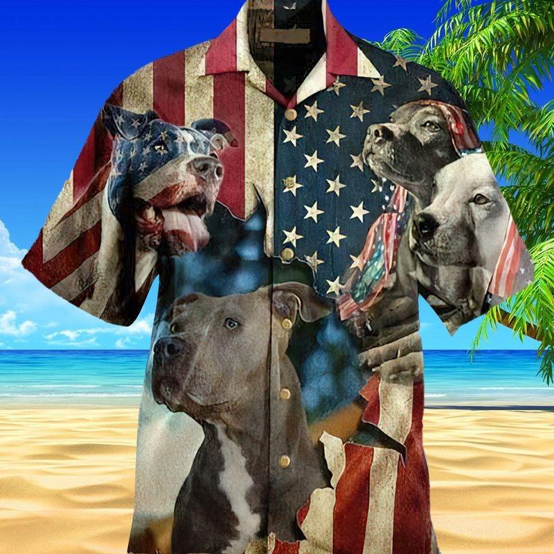 Pitbull Aloha Hawaiian Shirt - Pitbull Protect American Hawaiian Shirt, US Flag Hawaiian Shirt For Men & Women, Pitbull Lover