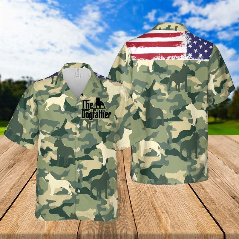 Pitbull Aloha Hawaiian Shirt - US Flag Hawaiian Shirt, Pitbull Dogfather Camo Hawaiian Shirt - Perfect Gift For Men & Women, Pitbull