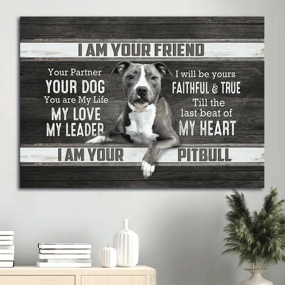Pitbull Premium Wrapped Landscape Canvas - Pitbull Drawing, Black And White Painting, I Am Your Friend - Perfect Gift For Pitbull Lovers